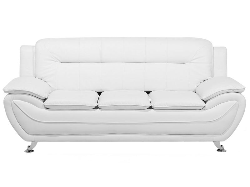 3 Seater Sofa White Faux Leather Pillow Top Arms Modern Beliani