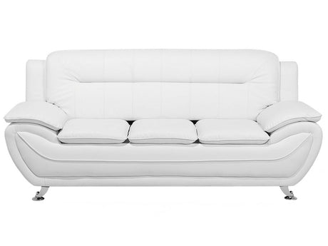 3 Seater Sofa White Faux Leather Pillow Top Arms Modern Beliani