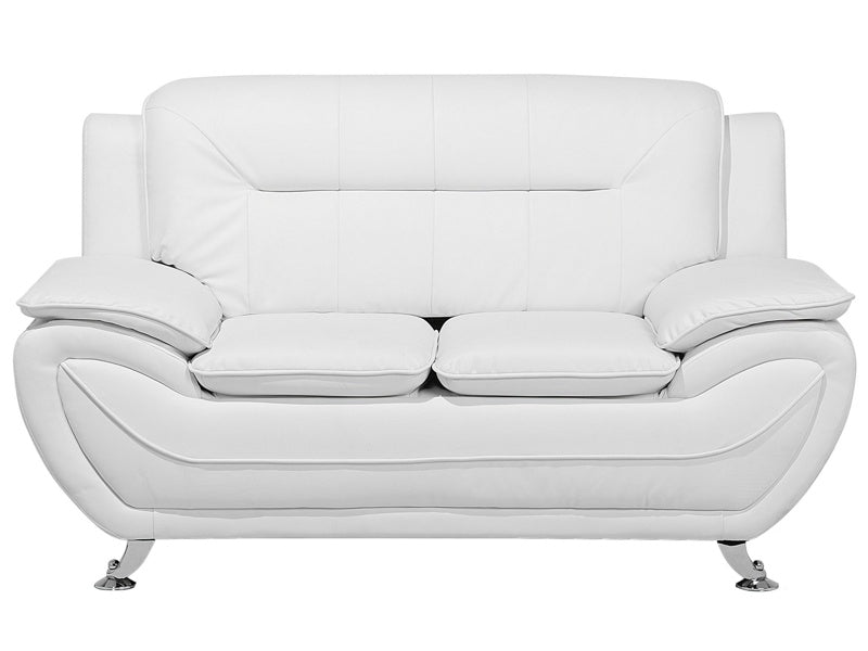 2 Seater Sofa White Faux Leather Pillow Top Arms Modern Beliani