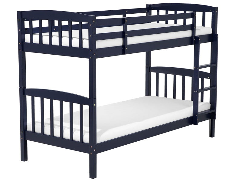 Double Bank Bed Dark Blue Pine Wood EU Single Size 3ft High Sleeper Children Kids Bedroom Beliani