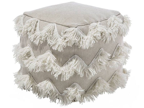 Pouffe Beige Cotton Threads Tassels Decorative Boho Rustic Beliani