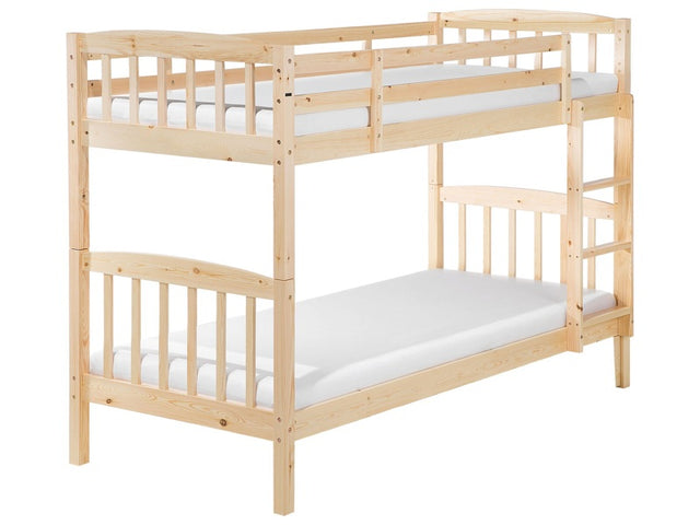 Double Bank Bed Light Pine Wood EU Single Size 3ft High Sleeper Children Kids Bedroom Beliani