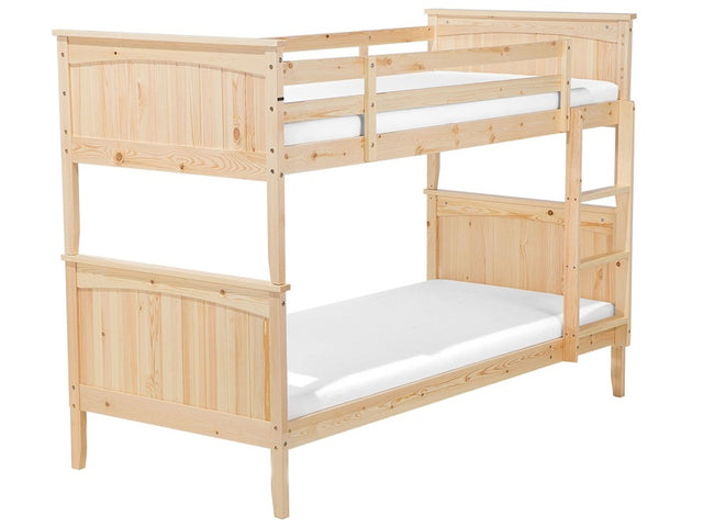 Double Bank Bed Light Pine Wood EU Single Size 3ft High Sleeper Children Kids Bedroom Beliani