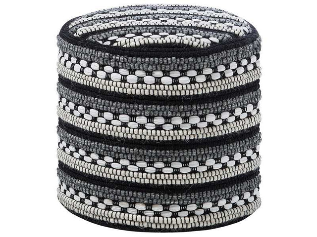 Pouffe Black and White Cotton and Wool Braided Macramé Boho Rustic Beliani