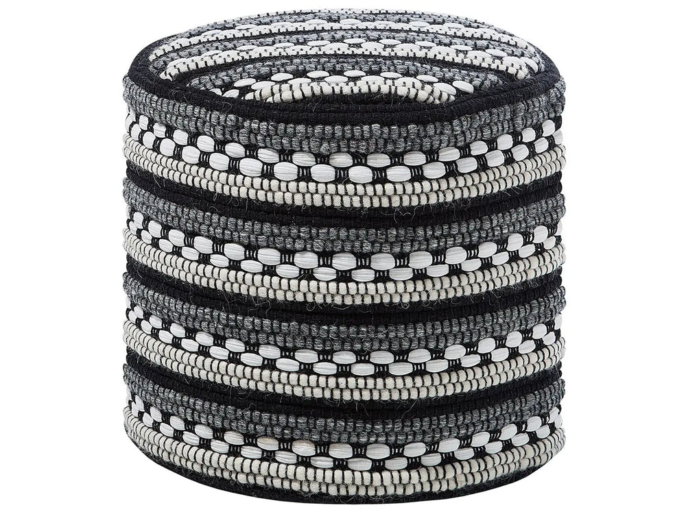 Pouffe Black and White Cotton and Wool Braided Macram Boho Rustic Beliani