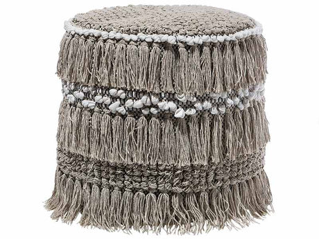 Pouffe Beige Cotton Tassels and Knots Decorative Boho Rustic Beliani