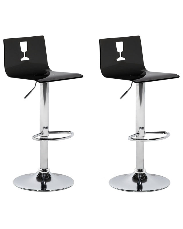 Set of 2 Bar Stools Transparent Black Acrylic Footstool Swivel Gas Lift Adjustable Height Modern Beliani