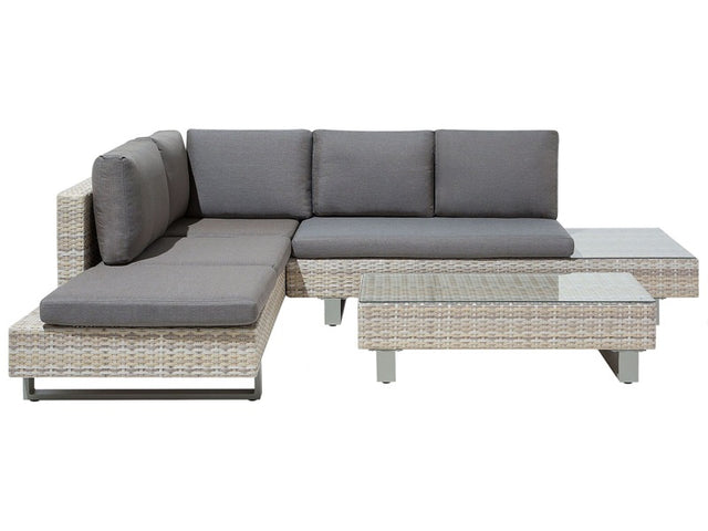 Corner Sofa Garden Set Grey Cushions Beige Faux Rattan 5 Seater with Coffee Table Beliani