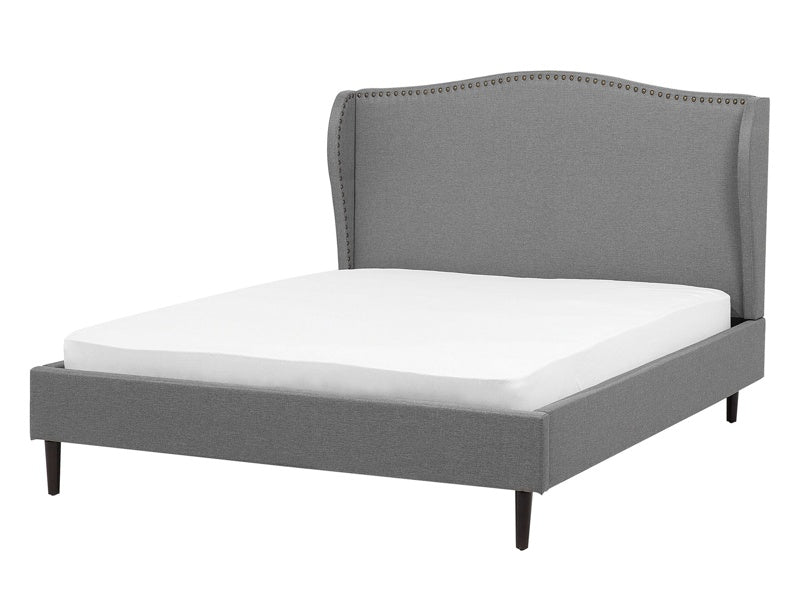 Bed Frame Grey Fabric Upholstery EU Double Size Traditional Beliani