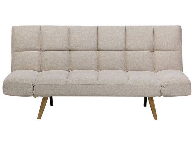 Sofa Bed Beige Fabric Upholstered 3 Seater Reclining Backrest Square Quilted Beliani