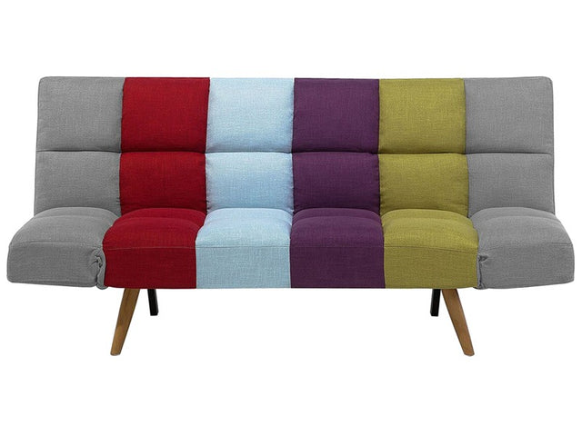 Sofa Bed Multicolour Patchwork Fabric Upholstered 3 Seater Reclining Backrest Square Quilted Beliani