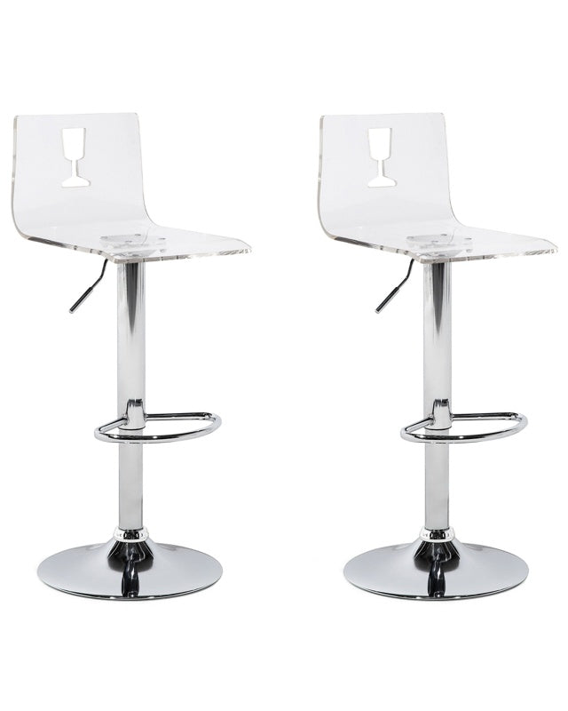 Set of 2 Bar Stools Transparent White Acrylic Footstool Swivel Gas Lift Adjustable Height Modern Beliani