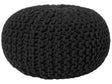 Pouf Ottoman Black Knitted Cotton EPS Beads Filling Round Small Footstool 40 x 25 cm Beliani