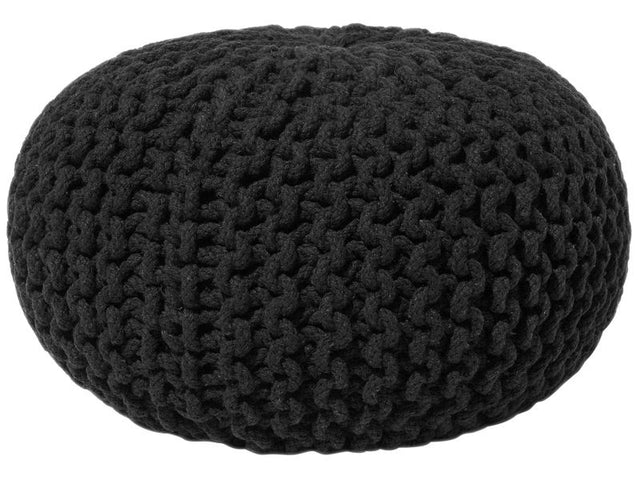 Pouf Ottoman Black Knitted Cotton EPS Beads Filling Round Small Footstool 40 x 25 cm Beliani