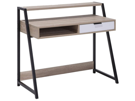 Office Desk Light Wood and Black 100 x 46 cm Drawer Shelf Scandinavian Beliani