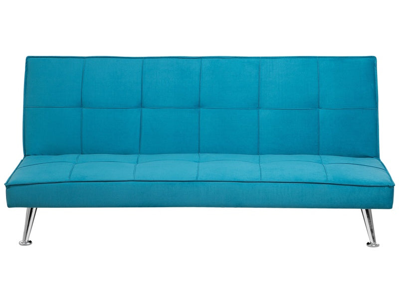 Fabric Sofa Bed Sea Blue 3-Seater Quilted Upholstery Click-Clack Guest Bed Armless Beliani