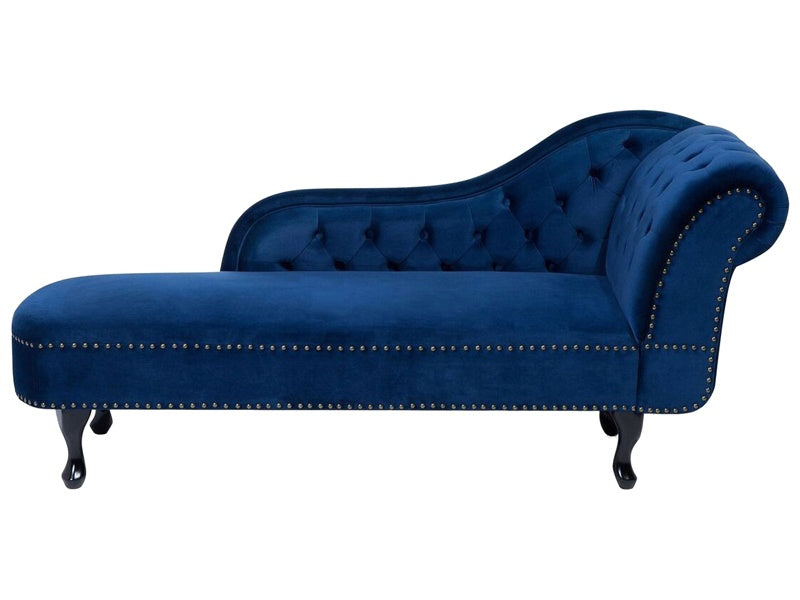 Chaise Lounge Blue Right Hand Velvet Buttoned Nailheads Beliani