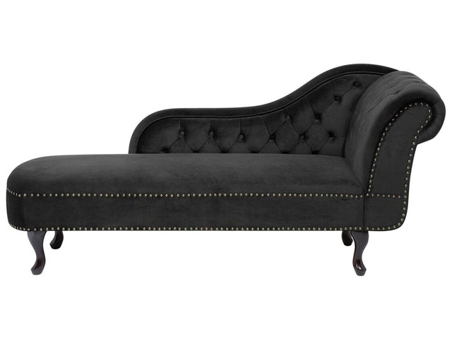 Chaise Lounge Black Right Hand Velvet Buttoned Nailheads Beliani