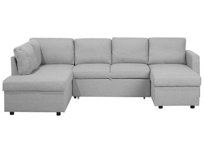 Corner Sofa Bed Light Grey Fabric Modern Living Room U-Shaped 5 Seater with Storage Chaise Lounges Beliani