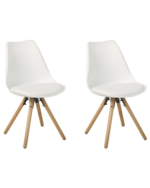 Set of 2 Dining Chairs White Faux Leather Seat Sleek Wooden Legs Beliani