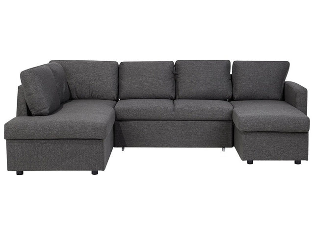 Corner Sofa Bed Dark Grey Fabric Modern Living Room U-Shaped 5 Seater with Storage Chaise Lounges Beliani