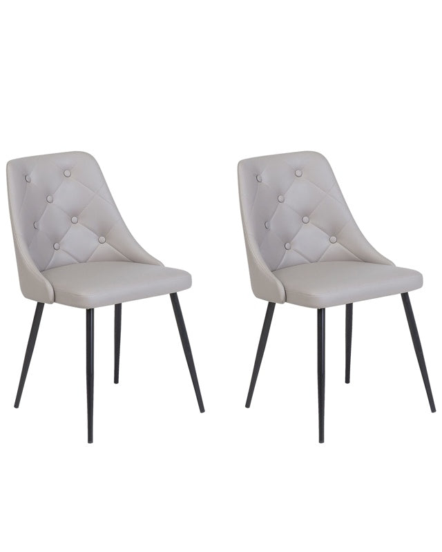 Set of 2 Dining Chairs Grey Faux Leather Upholstered Seat Button Tufted Backrest Beliani