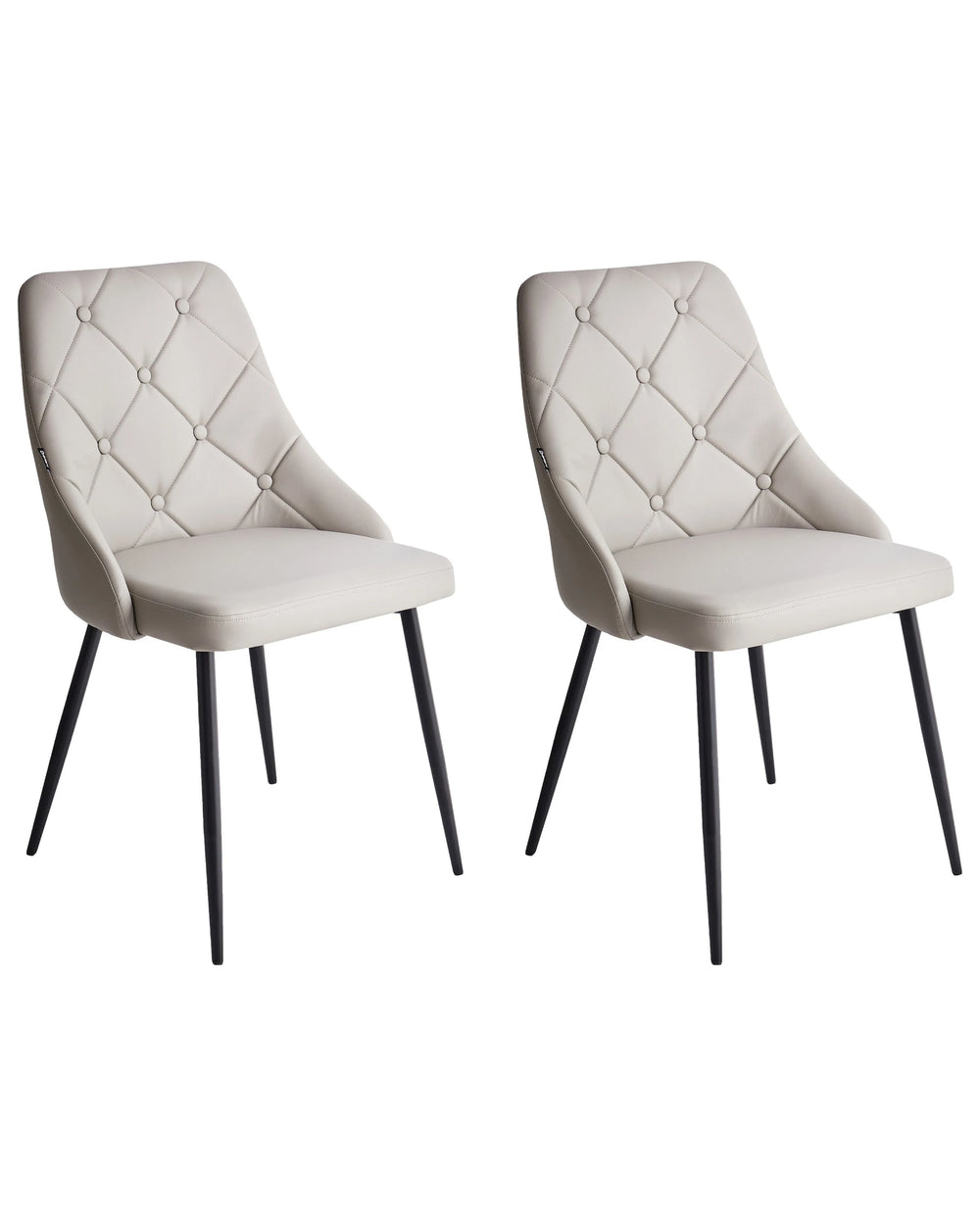 Set of 2 Dining Chairs Grey Faux Leather Upholstered Seat Button Tufted Backrest Beliani