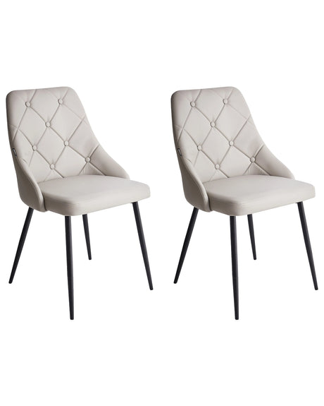 Set of 2 Dining Chairs Grey Faux Leather Upholstered Seat Button Tufted Backrest Beliani