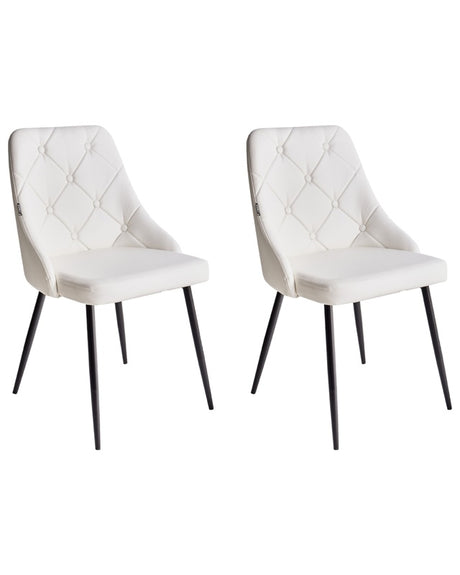 Set of 2 Dining Chairs White Faux Leather Upholstered Seat Button Tufted Backrest Beliani