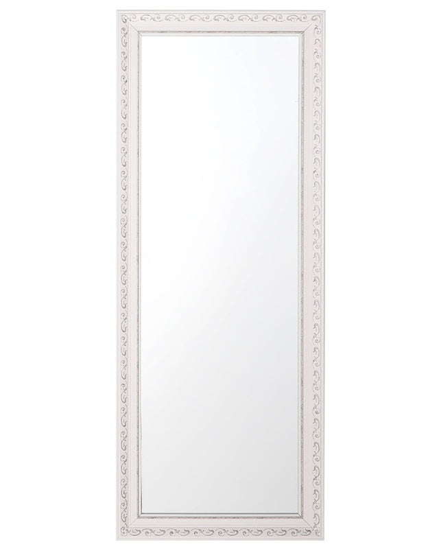 Wall-Mounted Hanging Mirror White with Silver 50 x 130 cm Vertical Living Room Bedroom Dresser Gesso Finish Beliani