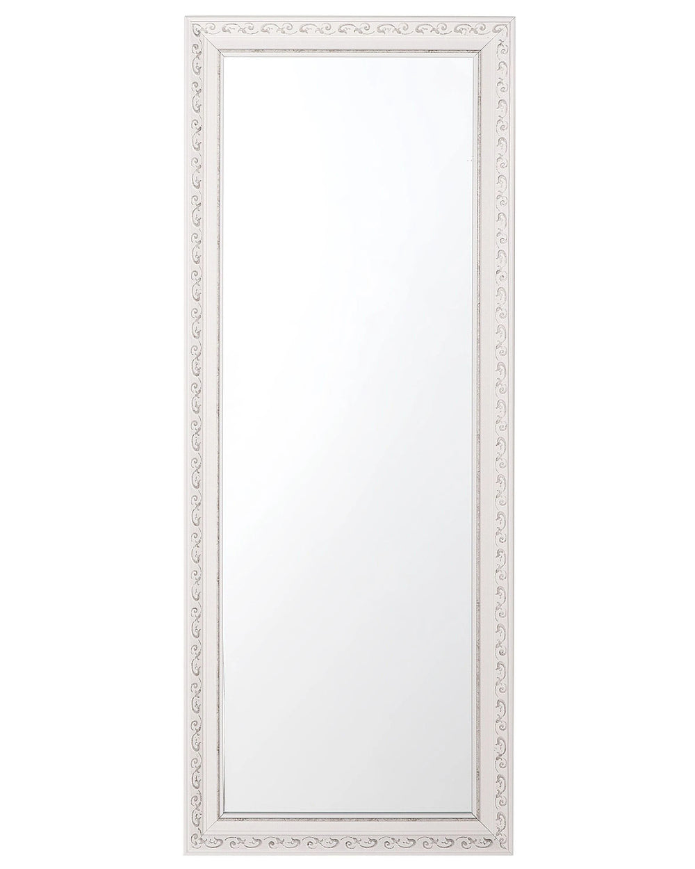 Wall-Mounted Hanging Mirror Off-White with Silver 50 x 130 cm Vertical Living Room Bedroom Dresser Gesso Finish Beliani