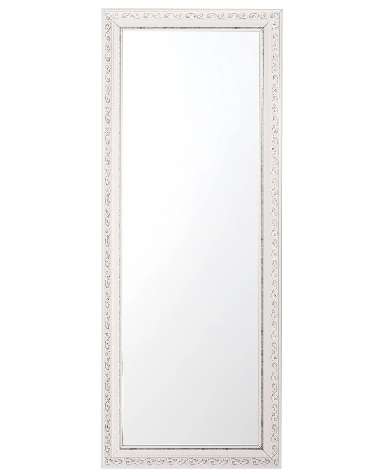 Wall-Mounted Hanging Mirror Off-White with Silver 50 x 130 cm Vertical Living Room Bedroom Dresser Gesso Finish Beliani
