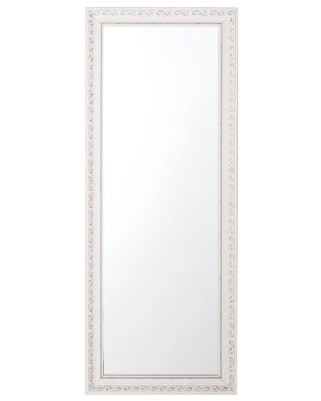 Wall-Mounted Hanging Mirror Off-White with Silver 50 x 130 cm Vertical Living Room Bedroom Dresser Gesso Finish Beliani