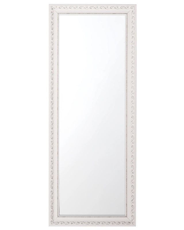 Wall-Mounted Hanging Mirror Off-White with Silver 50 x 130 cm Vertical Living Room Bedroom Dresser Gesso Finish Beliani