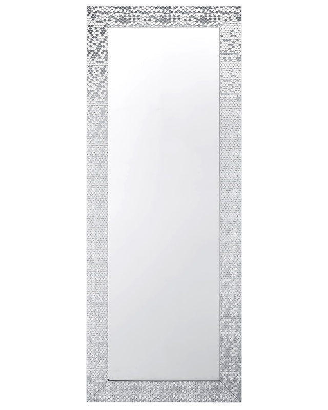 Wall Hanging Mirror Silver 50 x 130 cm Vertical Living Room Bedroom Dresser Gesso Finish Beliani