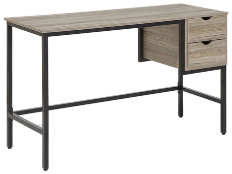 Office Desk Dark Wood and Black 120 x 48 cm 2 Drawers Industrial Beliani