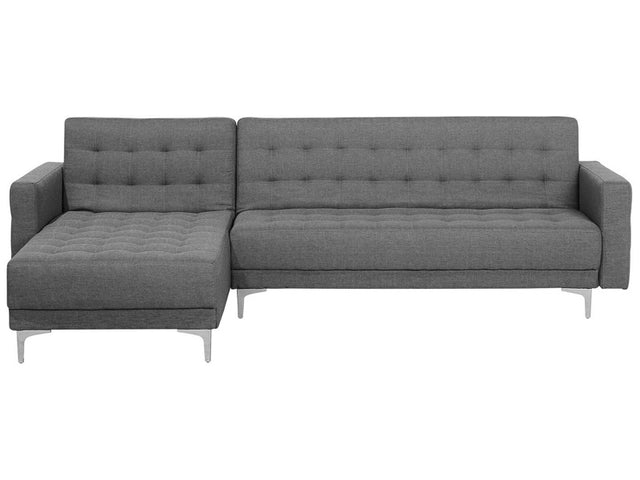 Corner Sofa Bed Grey Tufted Fabric Modern L-Shaped Modular 4 Seater Right Hand Chaise Longue Beliani