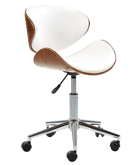 Desk Chair White Faux Leather Upholstered Gas Lift Height Adjustable Seat with Swivel Operator Chair Beliani