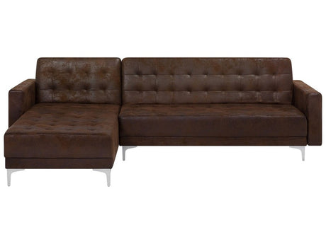 Corner Sofa Bed Brown Faux Leather Tufted Modern L-Shaped Modular 4 Seater Right Hand Chaise Longue Beliani