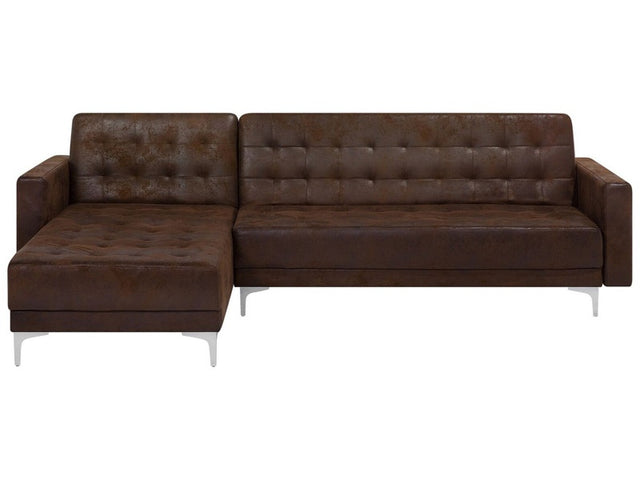 Corner Sofa Bed Brown Faux Leather Tufted Modern L-Shaped Modular 4 Seater Right Hand Chaise Longue Beliani