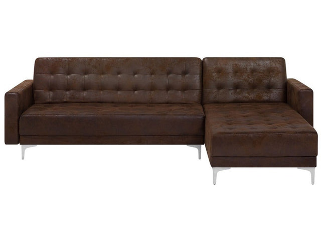 Corner Sofa Bed Brown Faux Leather Tufted Modern L-Shaped Modular 4 Seater Left Hand Chaise Longue Beliani