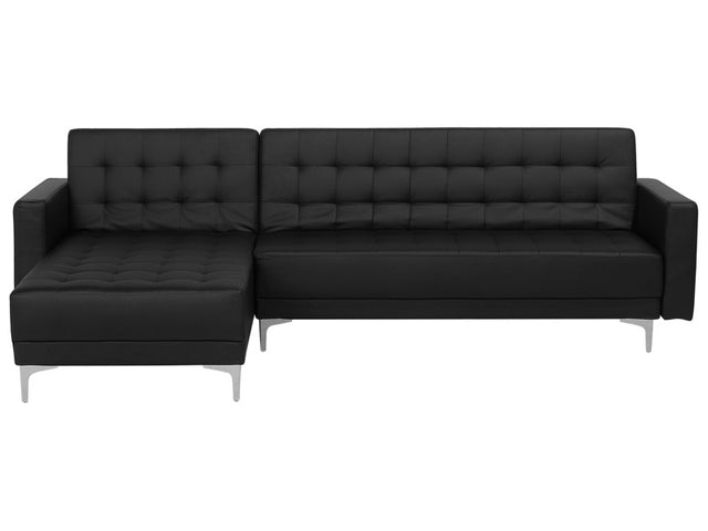 Corner Sofa Bed Black Faux Leather Tufted Modern L-Shaped Modular 4 Seater Right Hand Chaise Longue Beliani