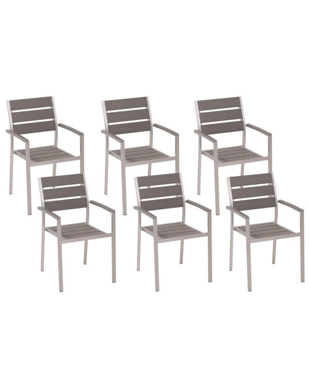 Set of 6 Garden Dining Chairs Grey Plastic Wood Slatted Back Aluminium Frame Outdoor Chairs Set Beliani