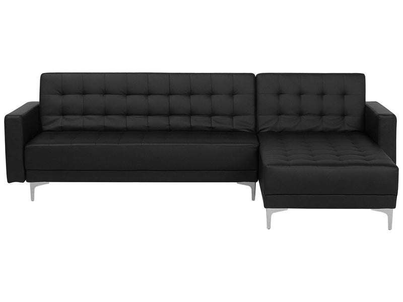 Corner Sofa Bed Black Faux Leather Tufted Modern L-Shaped Modular 4 Seater Left Hand Chaise Longue Beliani