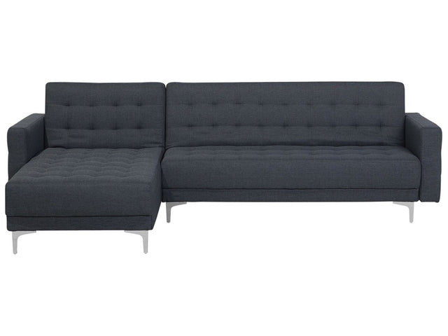 Corner Sofa Bed Dark Grey Tufted Fabric Modern L-Shaped Modular 4 Seater Right Hand Chaise Longue Beliani