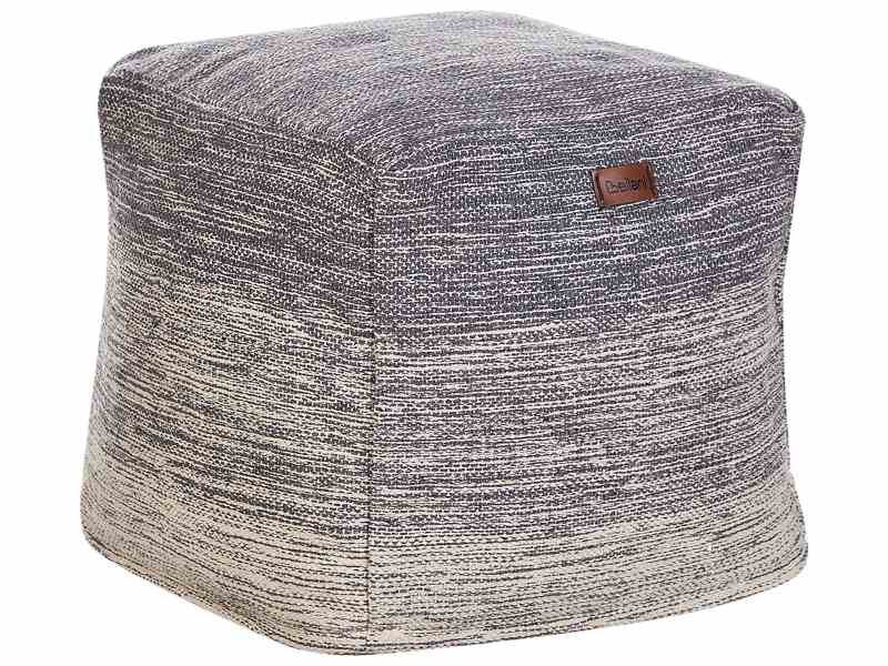 Pouffe Grey and White Cotton 3 Stripes Cube Boho Scandinavian Beliani