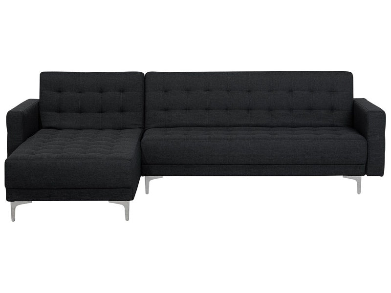 Corner Sofa Bed Graphite Grey Tufted Fabric Modern L-Shaped Modular 4 Seater Right Hand Chaise Longue Beliani