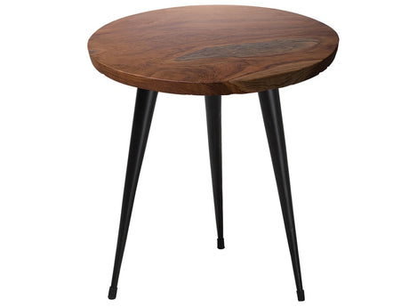 Side Table Dark Teak Wood Top Black Legs ⌀ 45 cm Classic Round Rustic Style Beliani