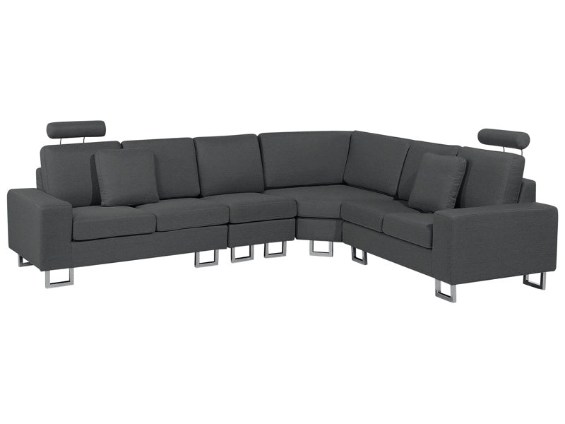 Corner Sofa Dark Grey Fabric Upholstery Left Hand Orientation with Adjustable Headrests Beliani