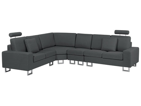 Corner Sofa Dark Grey Fabric Upholstery Right Hand Orientation with Adjustable Headrests Beliani